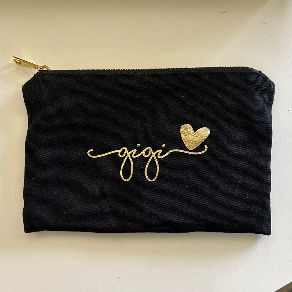 Black 'gigi' Zip Pouch with Gold Script